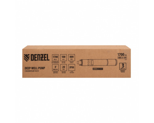 Скважинный насос DWS-4-100, винтовой, диаметр 4", 800 Вт, 1700 л/ч, напор 100 м Denzel