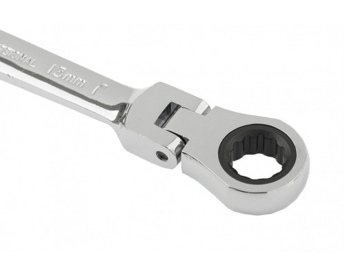 Ключ комбинированный трещоточный, 13 мм, CrV, шарнирный, зеркальный хром Matrix Professional
