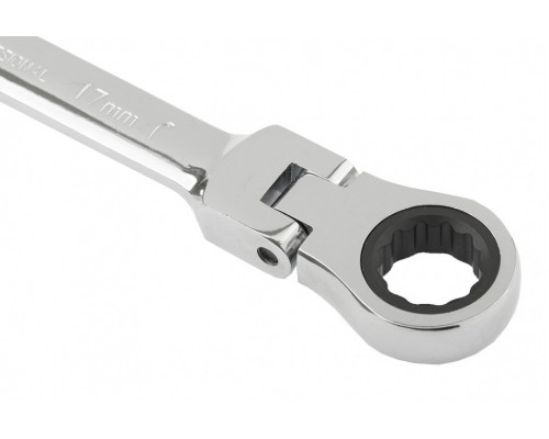 Ключ комбинированный трещоточный, 17 мм, CrV, шарнирный, зеркальный хром Matrix Professional