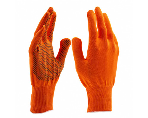 Перчатки Нейлон, ПВХ точка, 13 класс, оранжевые, XL Россия