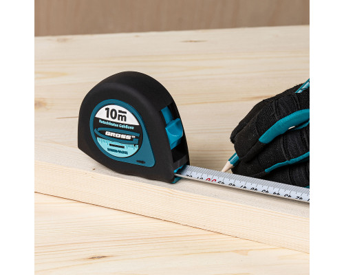 Рулетка "Ergonomisch",10 м x 25 мм,магнитный обрезиненный зацеп Gross