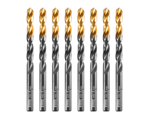 Сверло по металлу, 8 мм, HSS-Tin, Golden Tip, 8 шт. Denzel