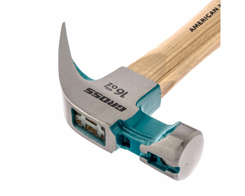 Молоток-гвоздодер, 450 г, угол 75, магнит, обрезиненная рукоятка American hickory GROSS