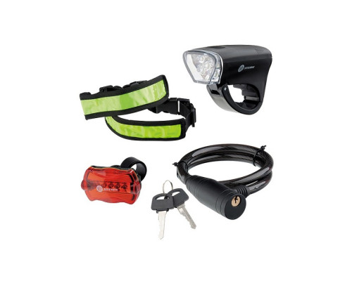 Набор велосипедный : передний и задний фонари Led, светоотражатель и тросовый замок Stern