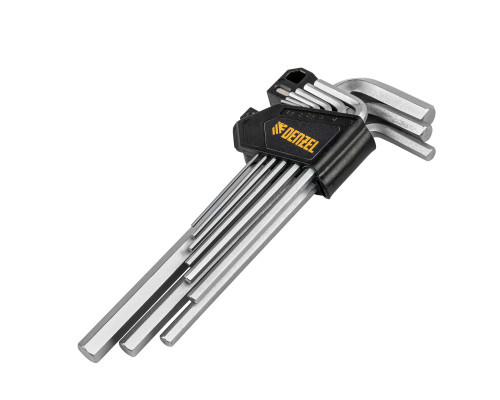 Набор ключей имбусовых, HEX, 1,5-10 мм, CrV, 9 шт., удлиненные Denzel