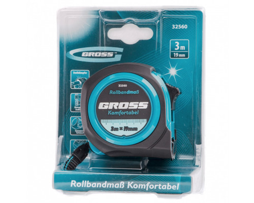 Рулетка Komfortabel 3 м х 19 мм,обрезиненный корпус Gross