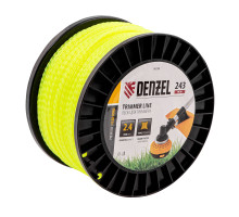 Леска для триммера витой квадрат, 2,4мм х 243м, на DIN катушке FLEX CORD// Denzel