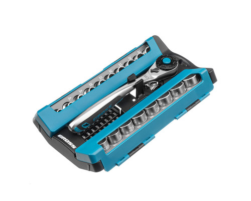 Набор торцевых головок, трещотка 120 зубьев, 36 предметов, 1/2", 3/8”, CrV Gross