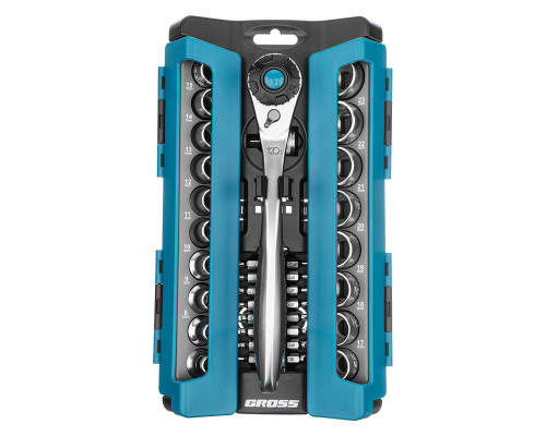 Набор торцевых головок, трещотка 120 зубьев, 36 предметов, 1/2", 3/8”, CrV Gross