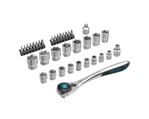 Набор торцевых головок, трещотка 120 зубьев, 36 предметов, 1/2", 3/8”, CrV Gross