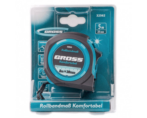Рулетка Komfortabel 5 м х 25 мм,обрезиненный корпус Gross