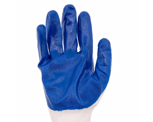 Перчатки полиэфирные с синим нитрильным покрытием, размер L, 15 класс вязки Сибртех