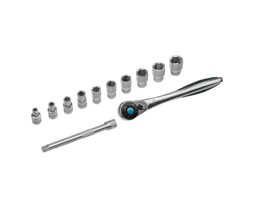 Набор торцевых головок, трещотка 120 зубьев, 12 предметов, 1/4", CrV Gross