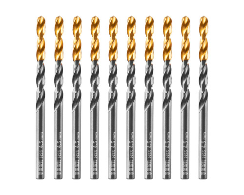 Сверло по металлу, 4,5 мм, HSS-Tin, Golden Tip, 10 шт. Denzel